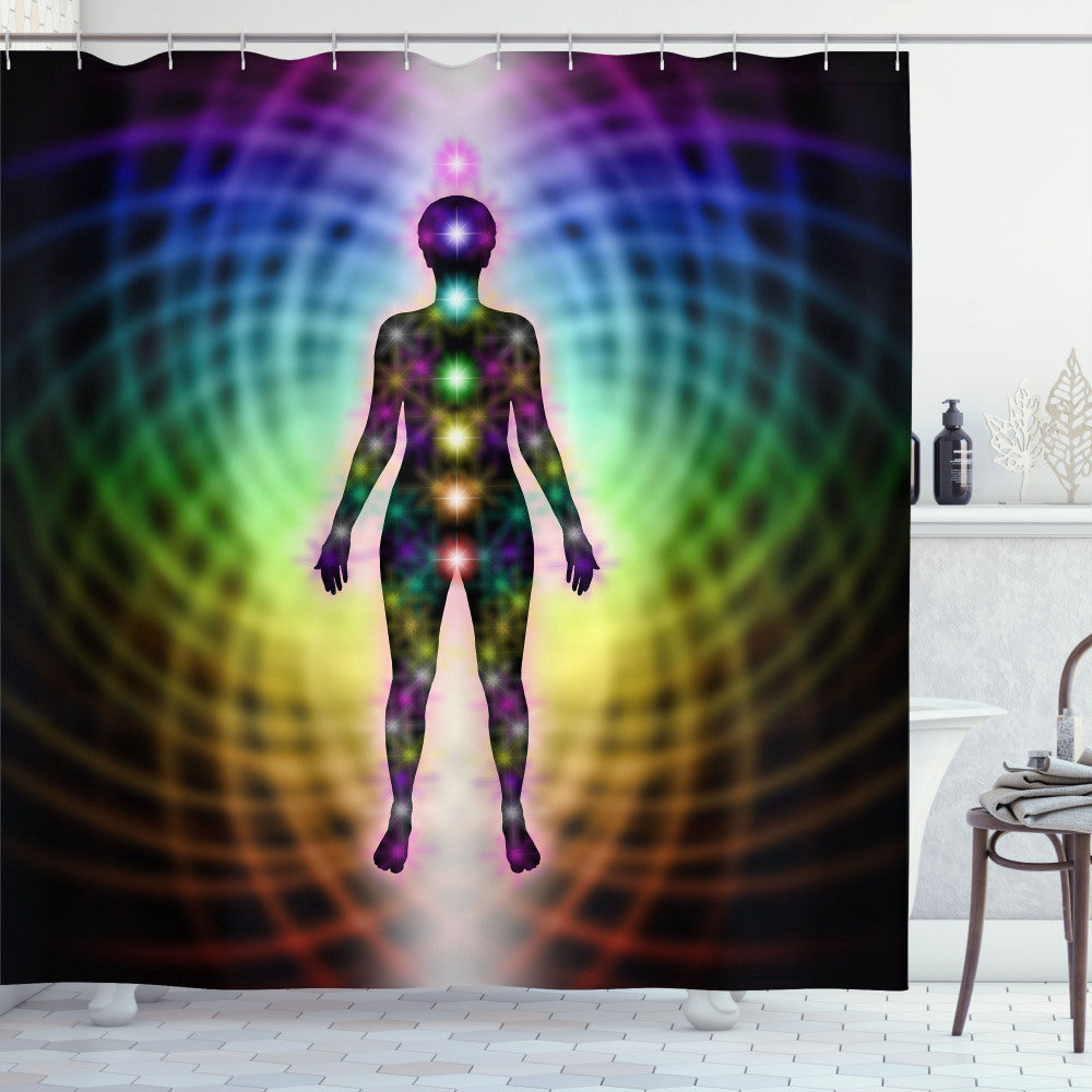 Chakra Energy Infused Geometric Design Multicolor Shower Curtain