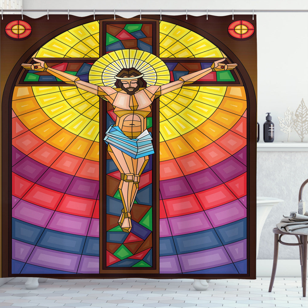 Vibrant Depiction of an Ancient Scene: Multicolored Shower Curtain Illustration