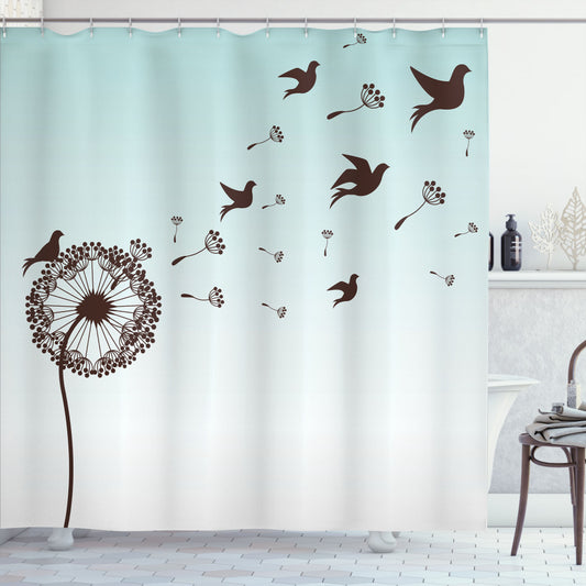 Artistic Turquoise and Brown Dandelion Dove Bloom Shower Curtain