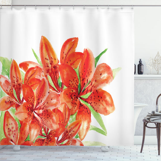 Watercolor Floral Shower Curtain in Green and Red: A Serene Spring Update