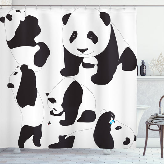 Baby Pandas Charcoal Grey and White Zoo Bath Curtain: Optimal Rewrite.