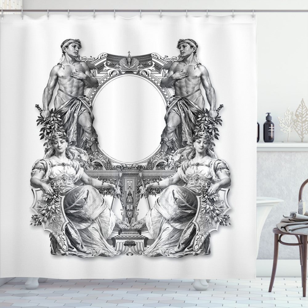 Baroque Crown Victorian Style White and Black Shower Curtain