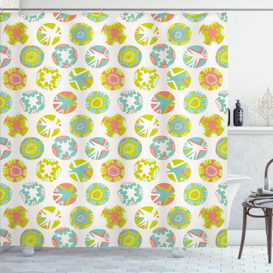 Abstract Seafoam and White Multicolor Circular Dots - Shower Curtain