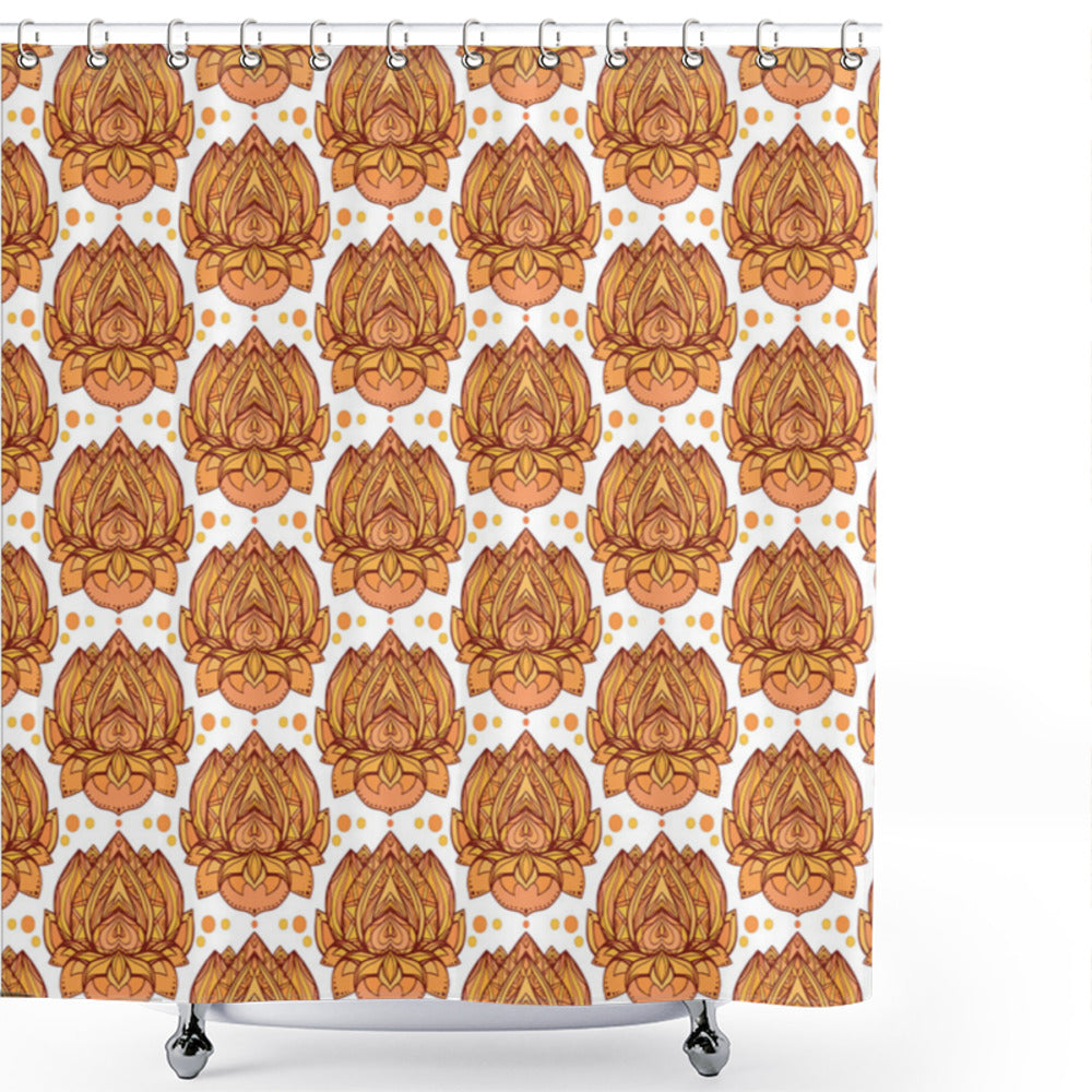 Classic Motif Bath Curtain in Peaceful Peach and Earthy Brown Colors