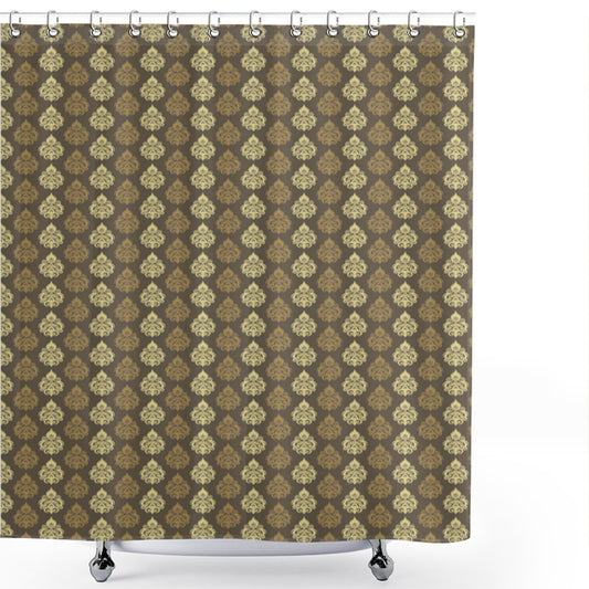 Classical Curly: Elegant Damask Design in Caramel, Yellow, and Umber - Premium Shower Curtain