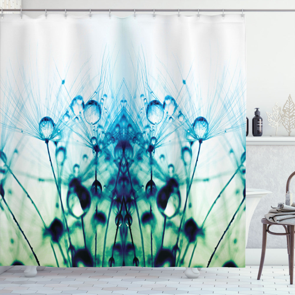 Aqua, Turquoise, White, and Green Floral Dandelion Bath Curtain Arrangement