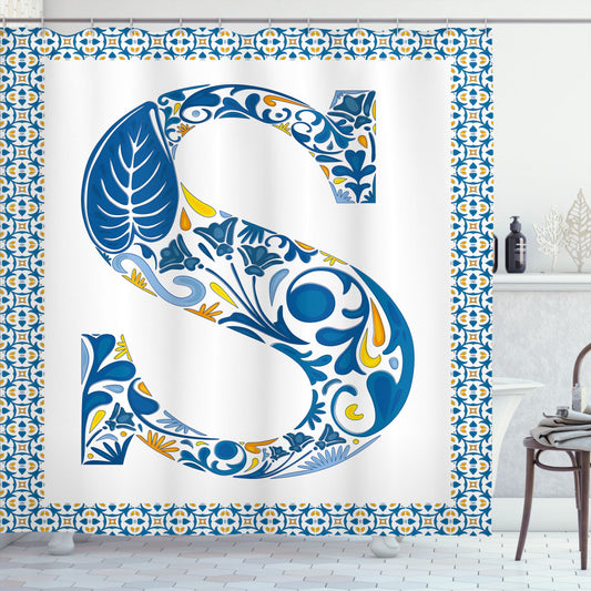 Vintage Typography in Letter S Shades of Orange, Yellow, and Blue for Shower Curtain