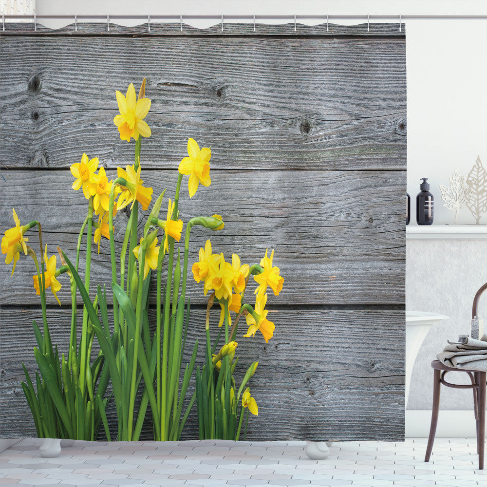 Yellow Daffodil Bouquet Grey Shower Curtain