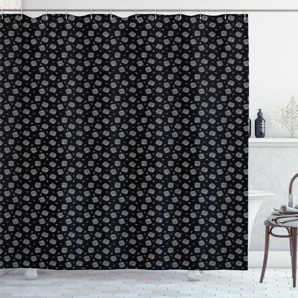 Traditional Folk Fusion: Mudcloth Inspiration in Black and White Shower Curtains