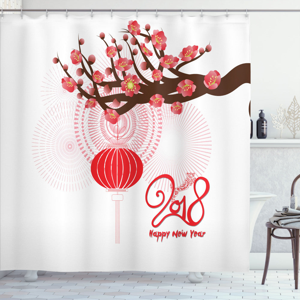 Chinese New Year-inspired Cherry Branch Lantern Shower Curtain