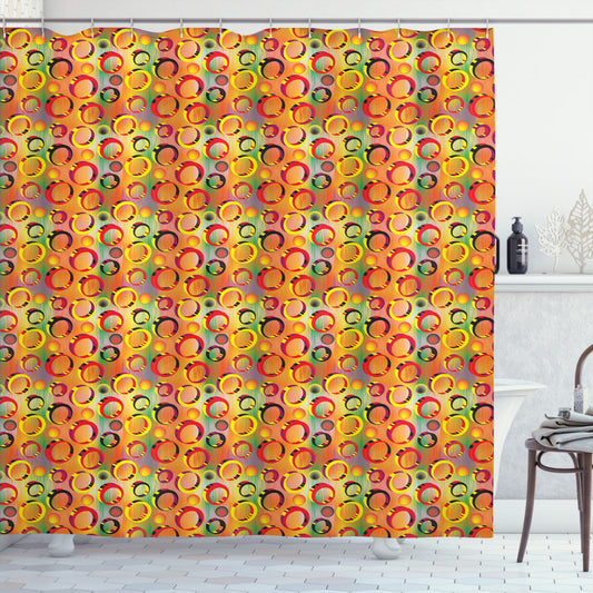 Colorful 3D Ring Shapes Grunge Shower Curtain: Multicolor Design