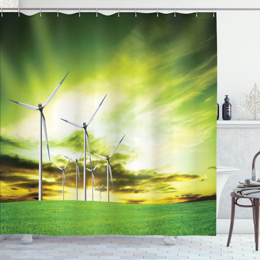 Wing Turbines Green Sky Custom Shower Curtains