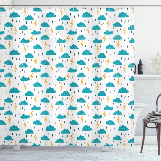 Winter Color Scheme: Handcrafted Turquoise, Marigold, and Teal Shower Curtain