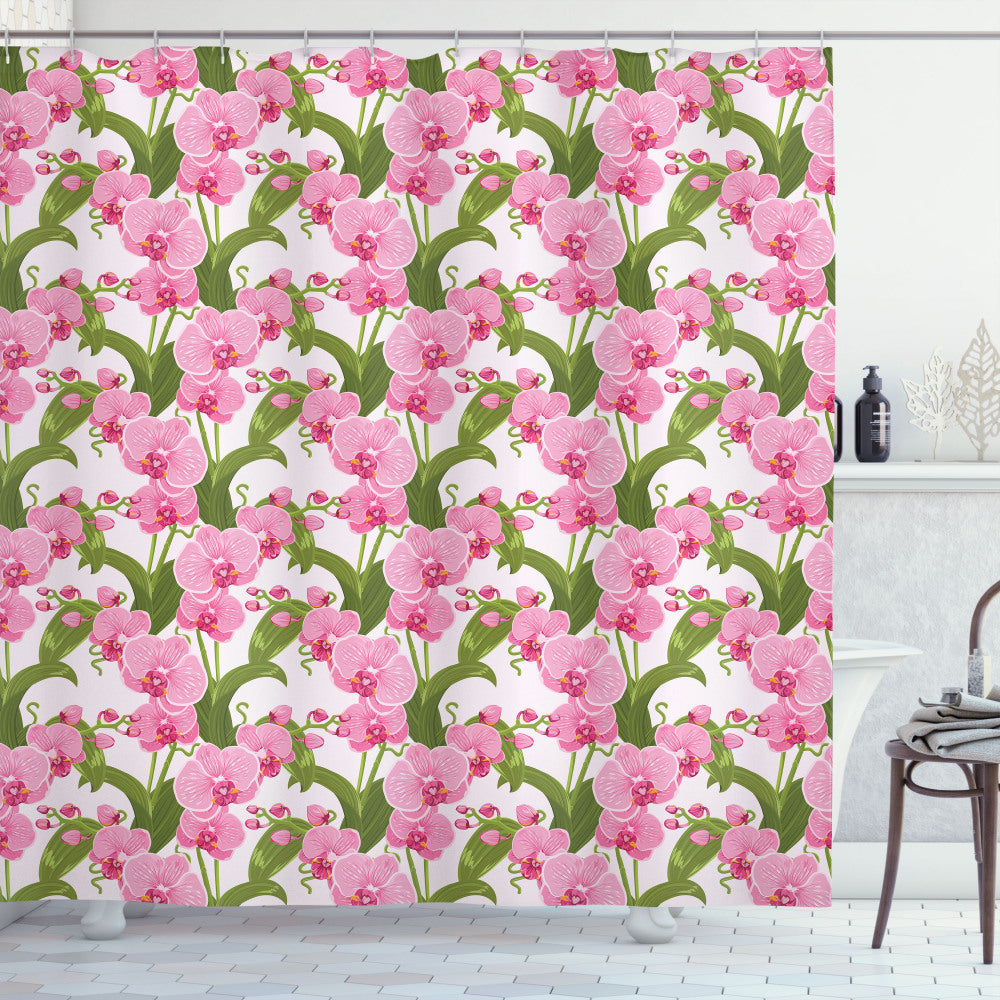 Wild Orchid and Olive Green Floral Shower Curtain for a Feminine Spring Vibe