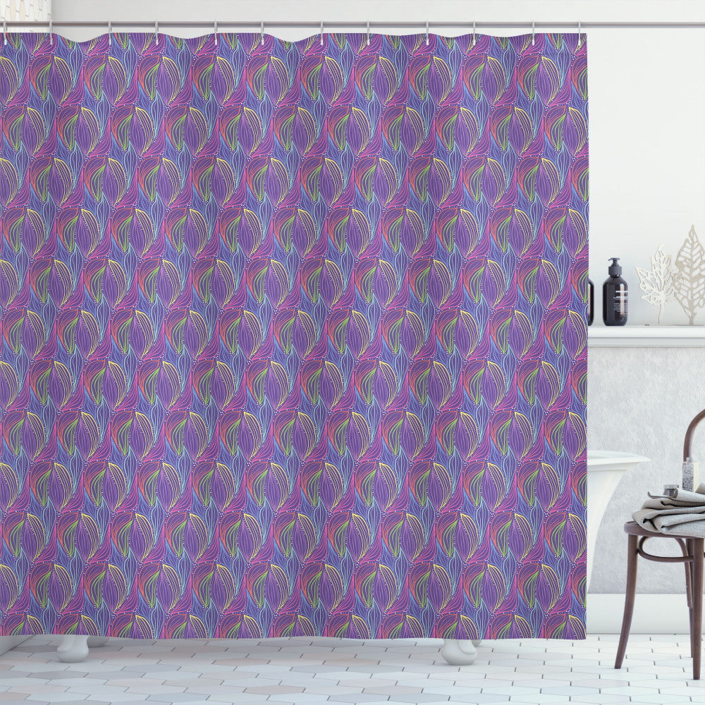 Abstract Violet and Multicolor Doodle Foliage Shower Curtain