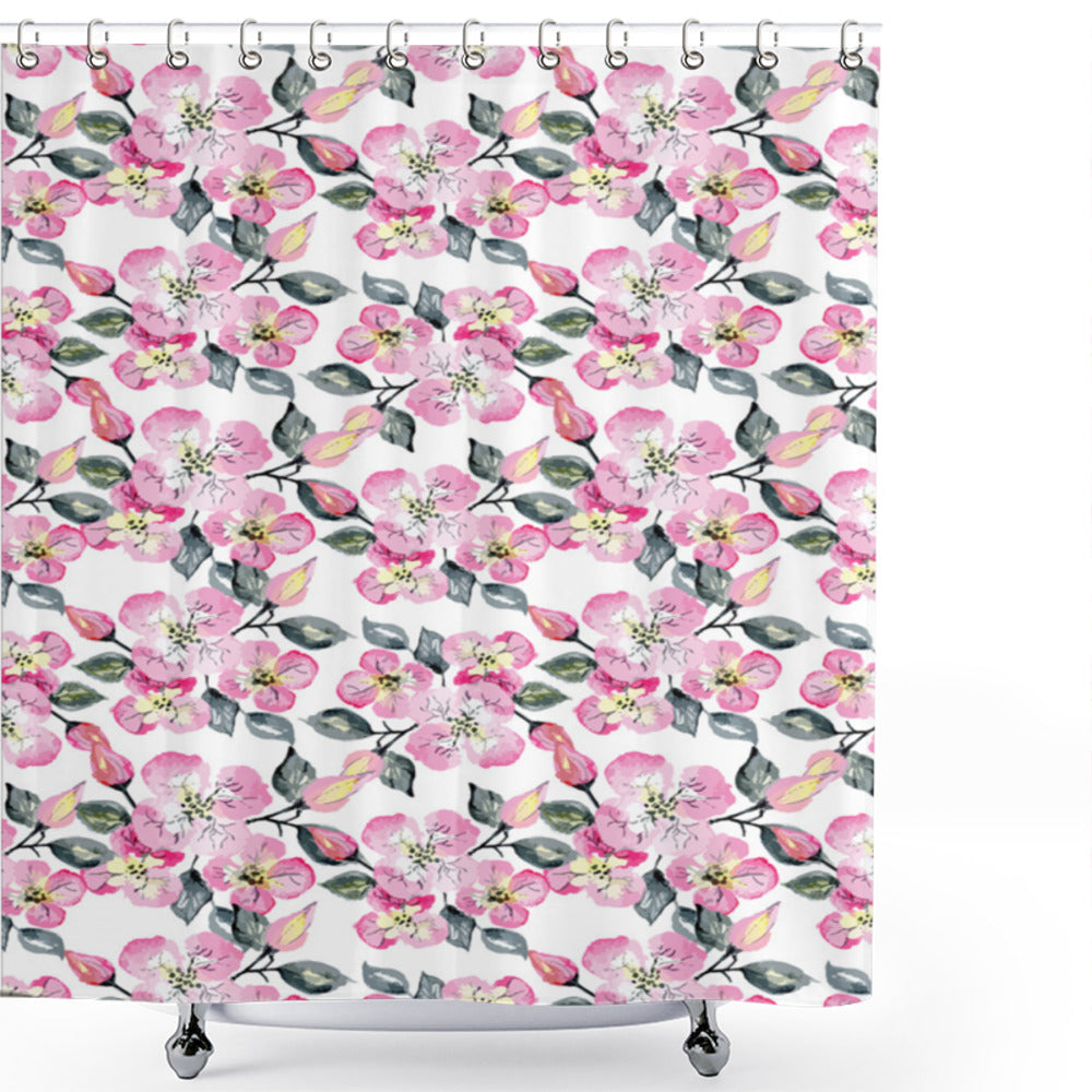 Blooming Branches: Pink, Grey, Yellow - A Collection of Shower Curtains