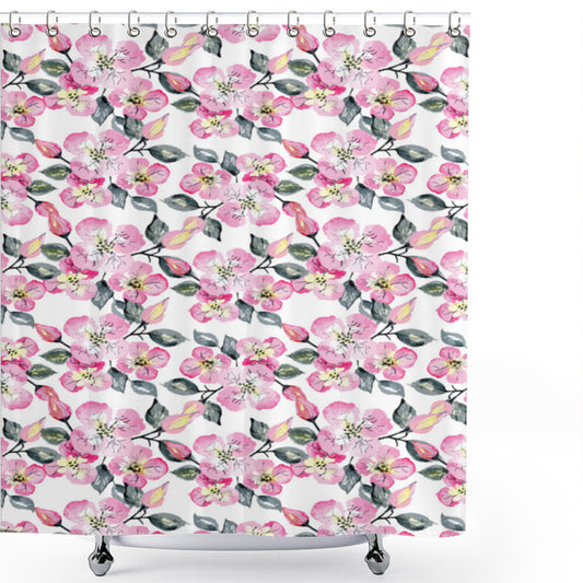 Blooming Branches: Pink, Grey, Yellow - A Collection of Shower Curtains