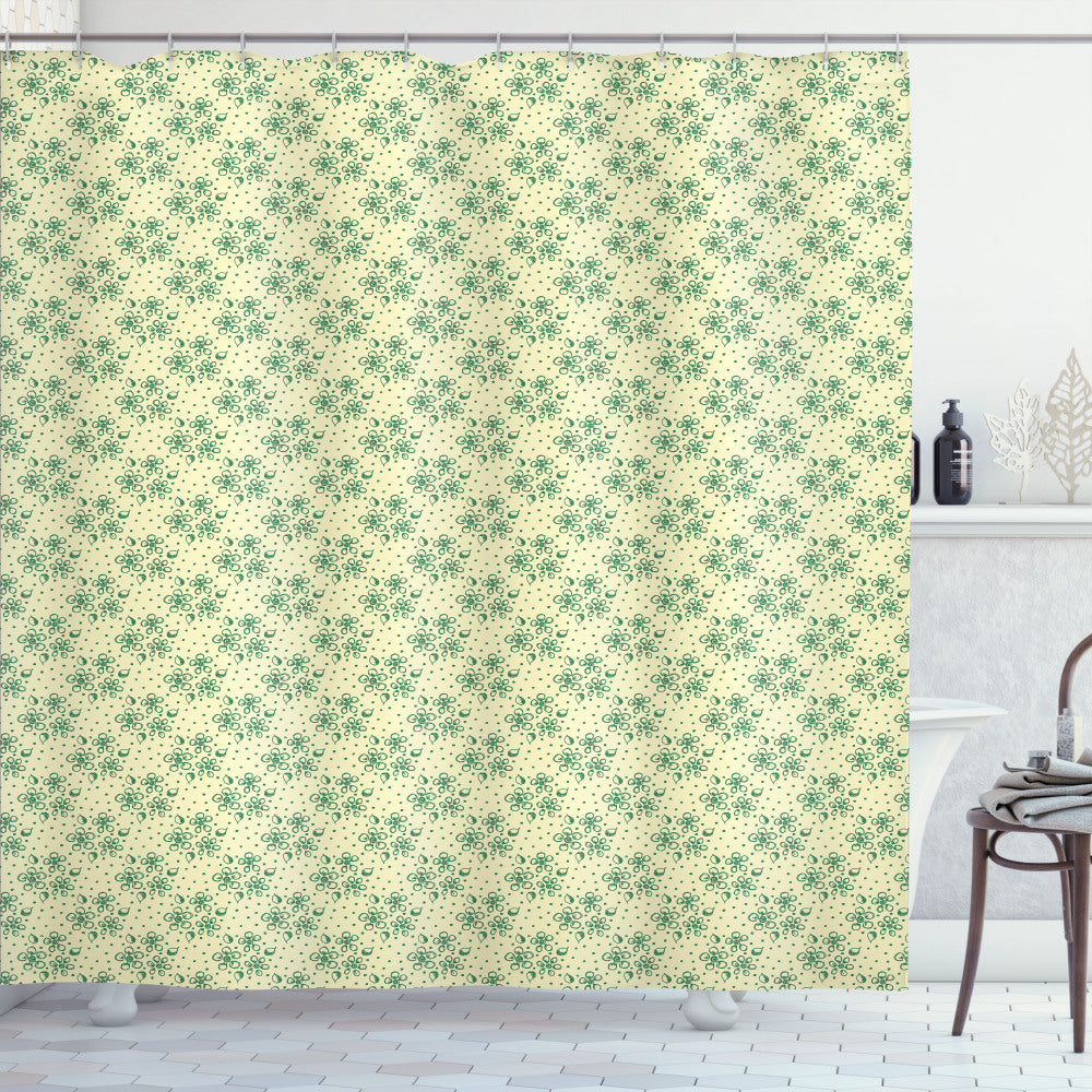 Botanical Beauty: Fern Green Leaves on Beige Dotted Pale Background Shower Curtain