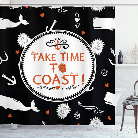 Coastal Whales: Nautical-Inspired Charcoal Grey and Burnt Sienna Shower Curtain