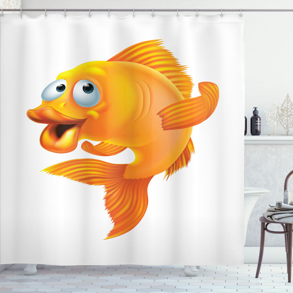 Vibrant Fishy Fun: The Playful Goldfish Bath Curtain in Shades of Orange and White