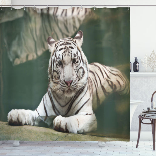 Teal and White Tiger Bath Curtain for a Fun Swimming Experience