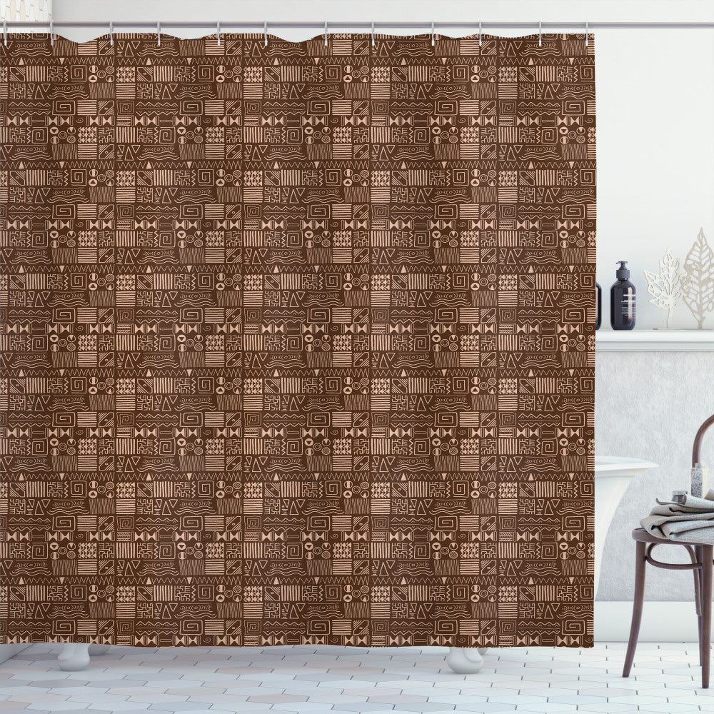 Abstract Folk Art Chocolate and Ecru Bath Curtain: A Stunning Combination