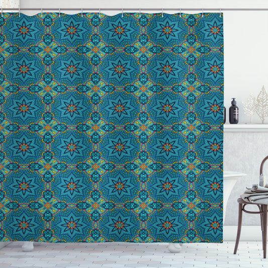 Vibrant Tribal Flora Bath Curtain in Multicolor Palette