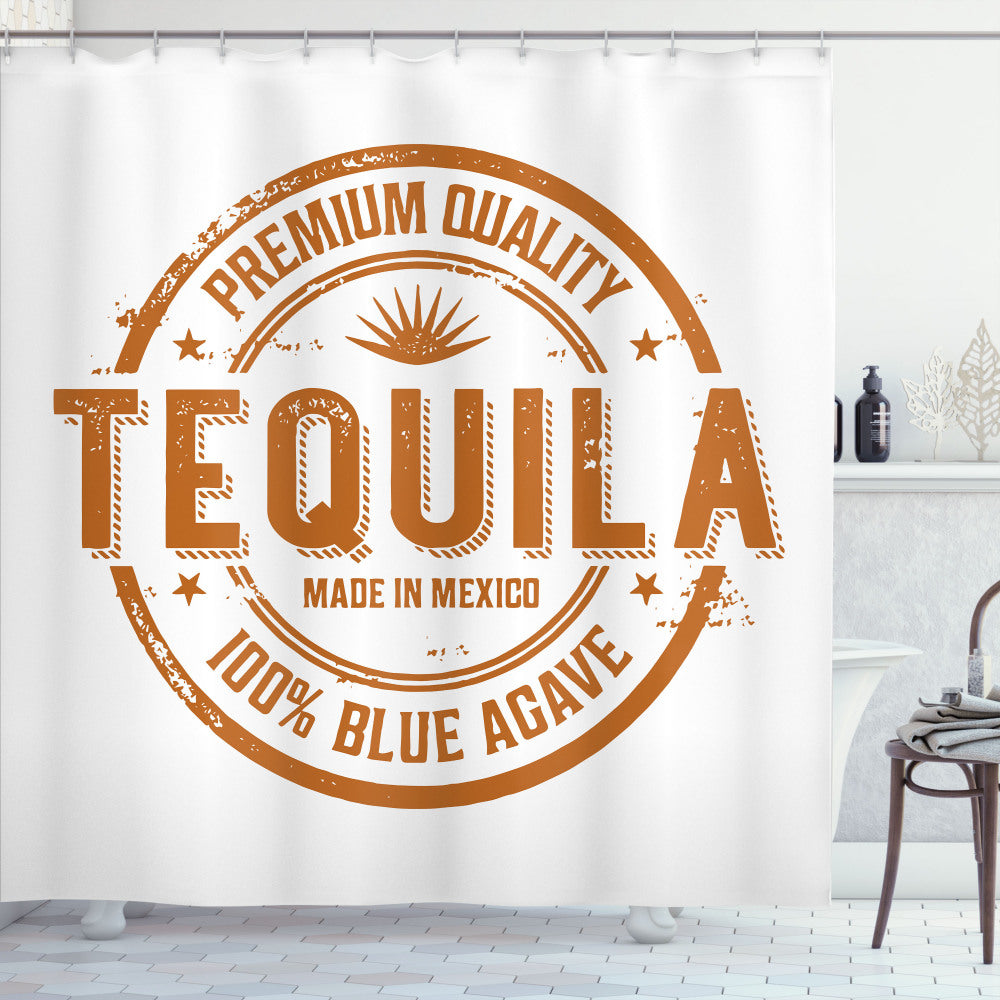 Vintage Mexican Tequila, Ginger, White Drink Stamp Design on Shower Curtain