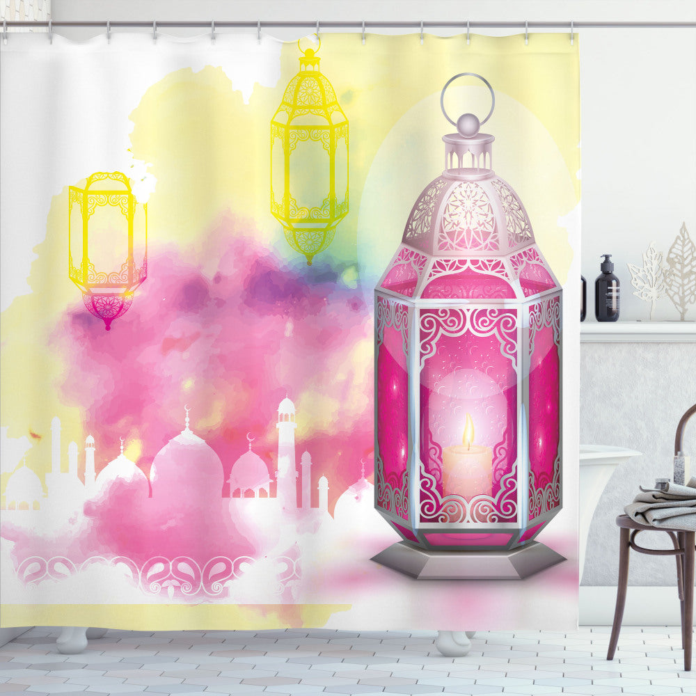 Artistic Integration in Ancient Building-inspired Multicolor Lantern Design Shower Curtain