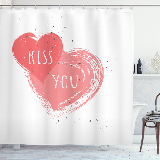 Vintage Valentine Shower Curtain in Dark Coral, Pale Pink, and Grey - Kiss Your Hearts with Style