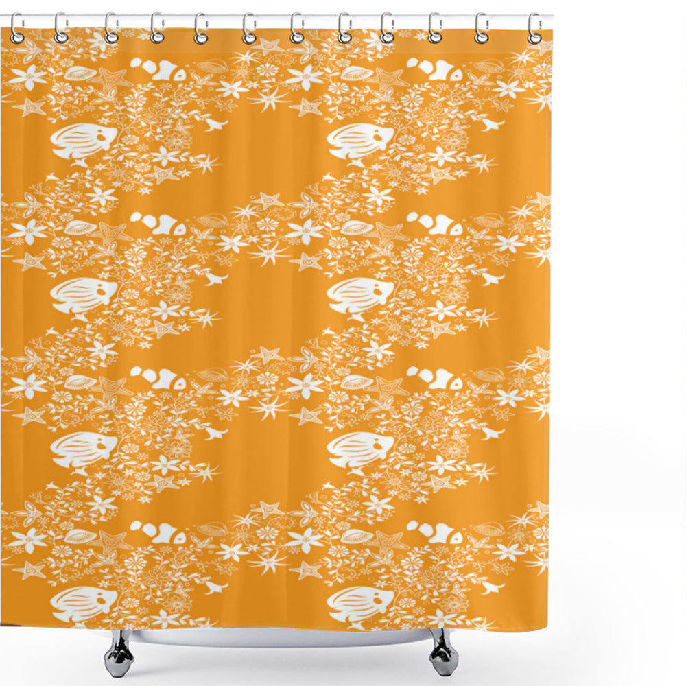 Tropical Ocean Animals inspired Orange and White Shower Curtain