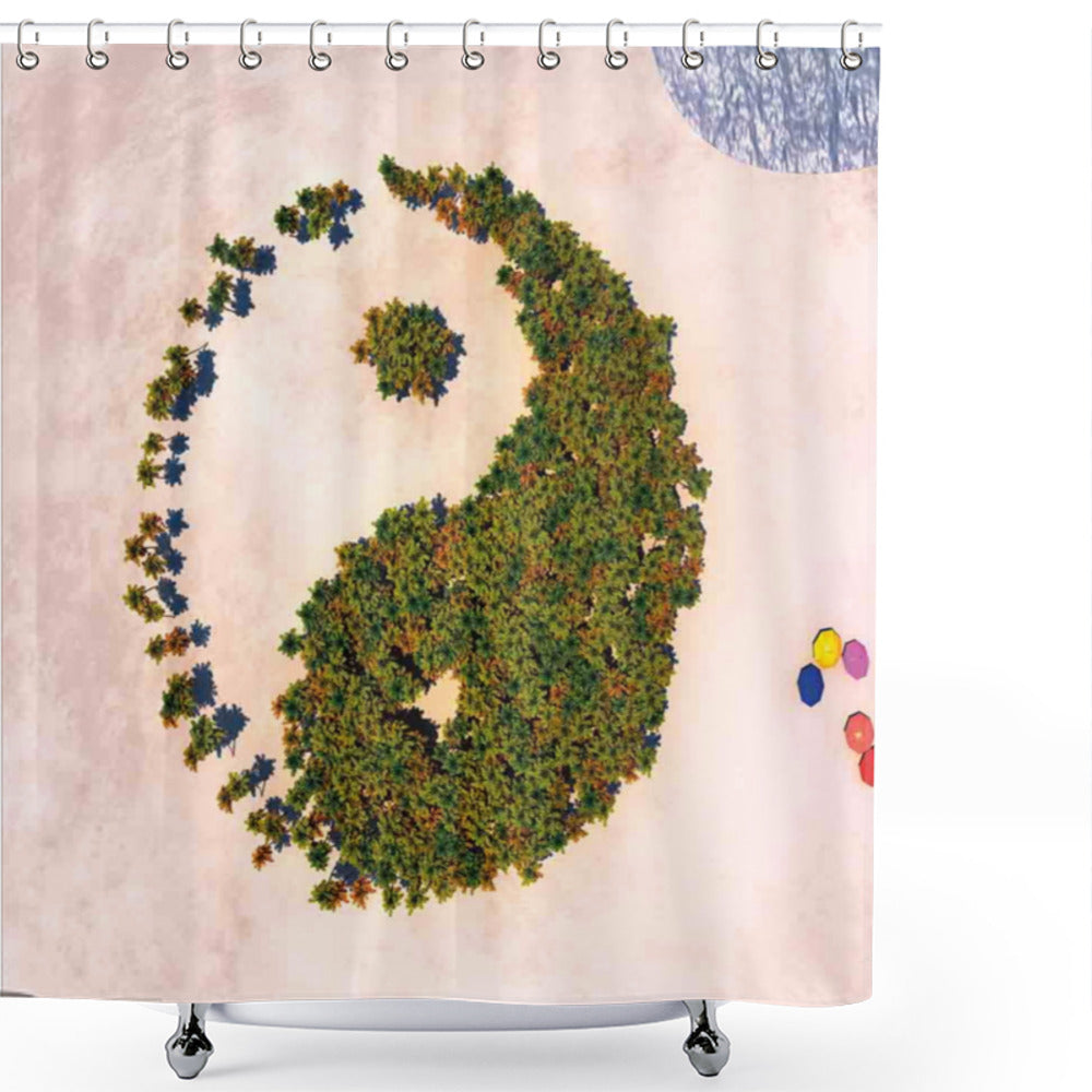 Yin Yang Cream and Green Nature Forest Tropical-themed Shower Curtain