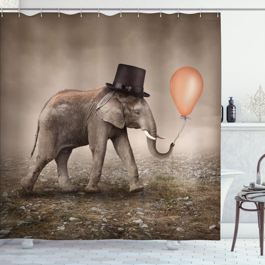 Tangy Elephant: A Stylish Bath Curtain in Orange, Black, Taupe, and Tan