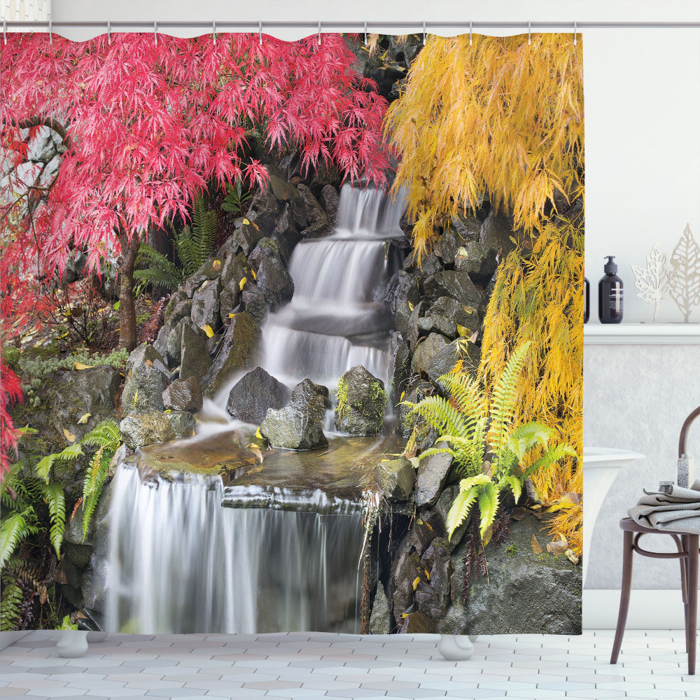 Tropical Rainforest Inspired Pink and Yellow Fall Floral Shower Curtain