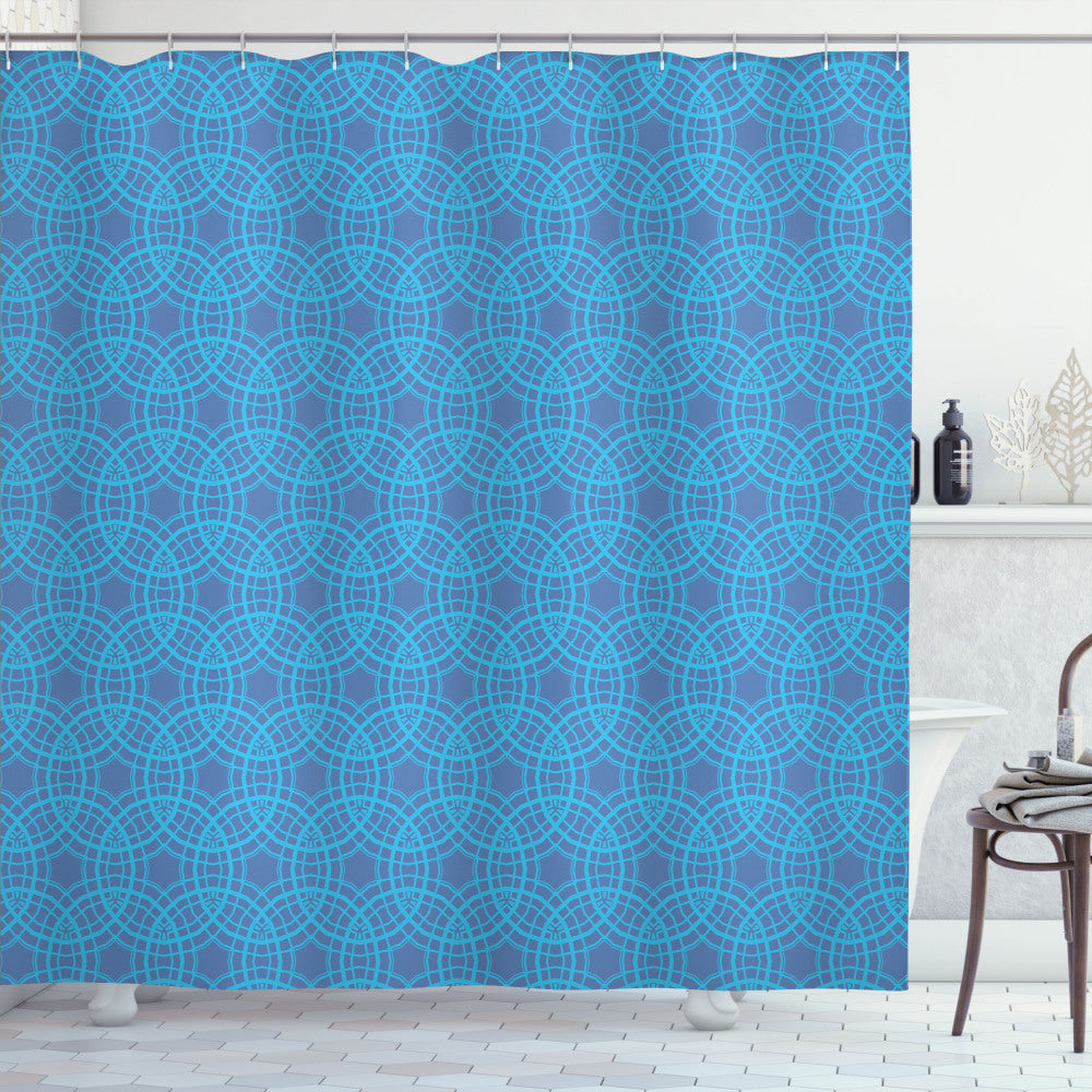 Abstract Dark Ceil Blue Medallion Grid Pattern Shower Curtain