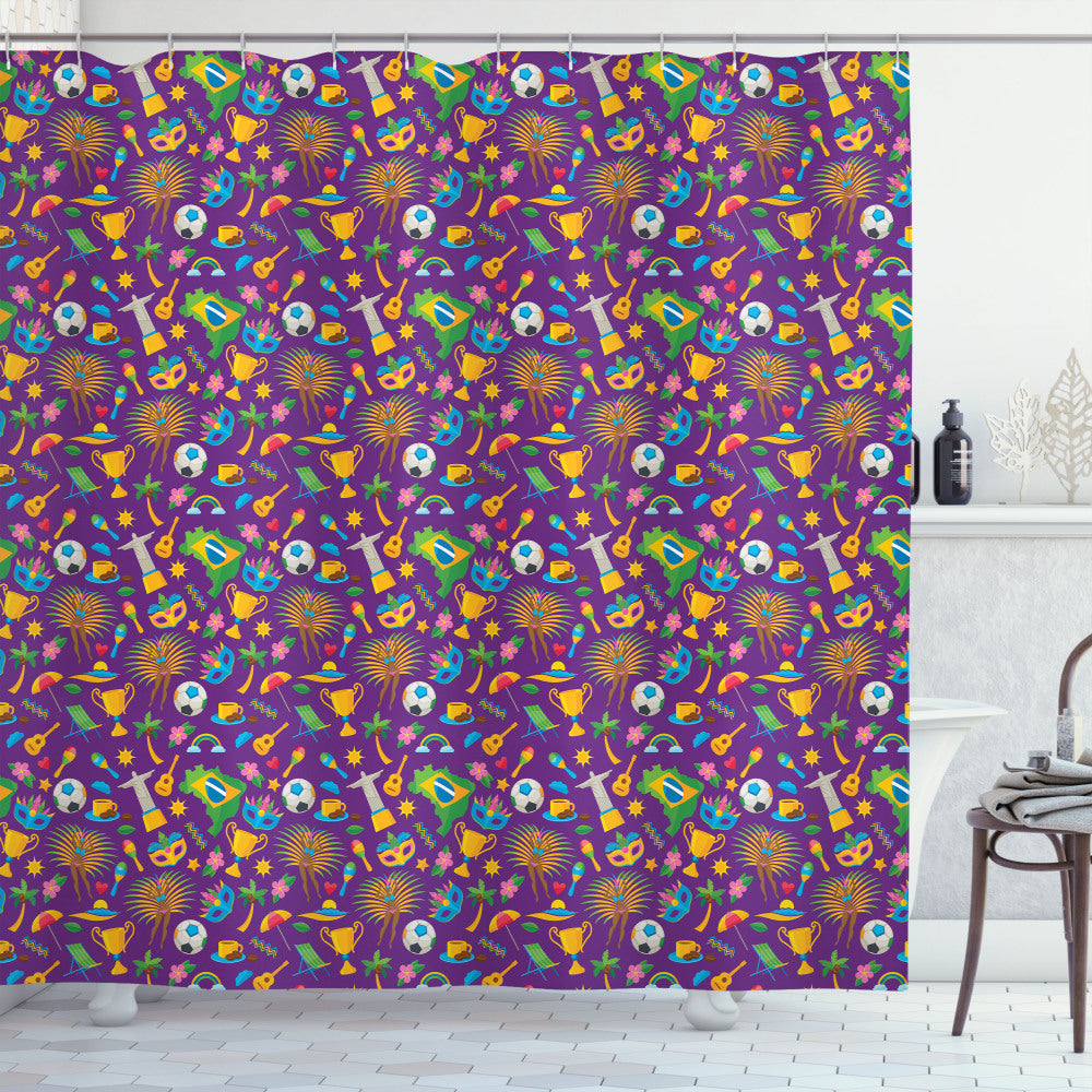 Carnival-Inspired Dark Violet Multicolor Brazilian Shower Curtains