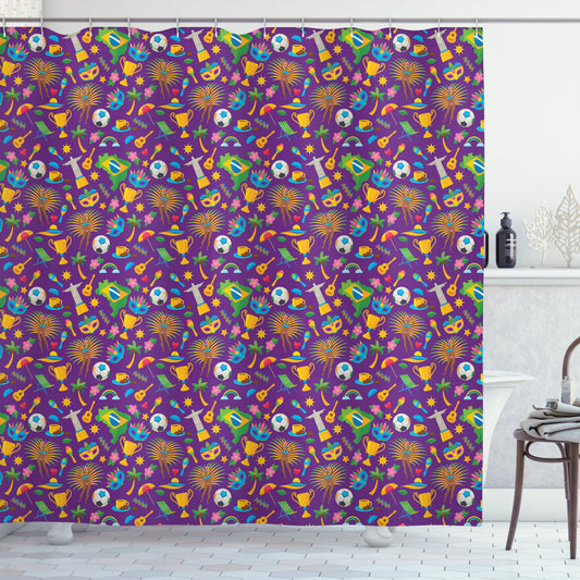 Carnival-Inspired Dark Violet Multicolor Brazilian Shower Curtains