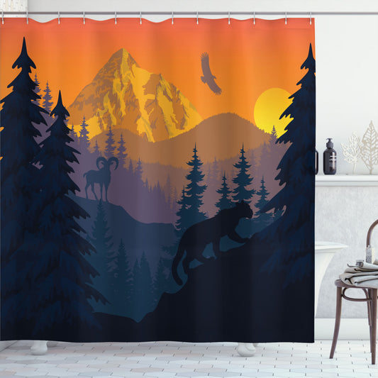 Wild Nature Landscape Art Bath Curtain: Peak Lion, Pale Vermilion, Multicolor