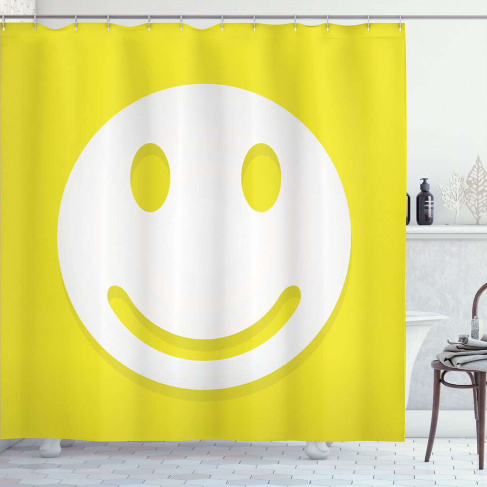 Yellow and White Positive Smiley Face Design Shower Curtain