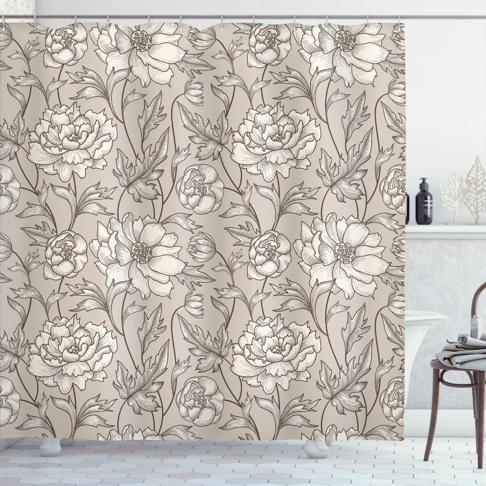 Classic Floral Shower Curtain in Aster, Warm Taupe, and Eggshell