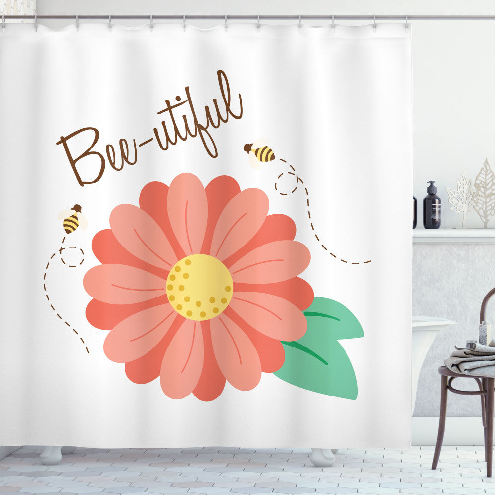 Bee-utiful Floral Shower Curtain in Honey Bee, Burnt Sienna, Mustard, Sea Green, Umber Colors