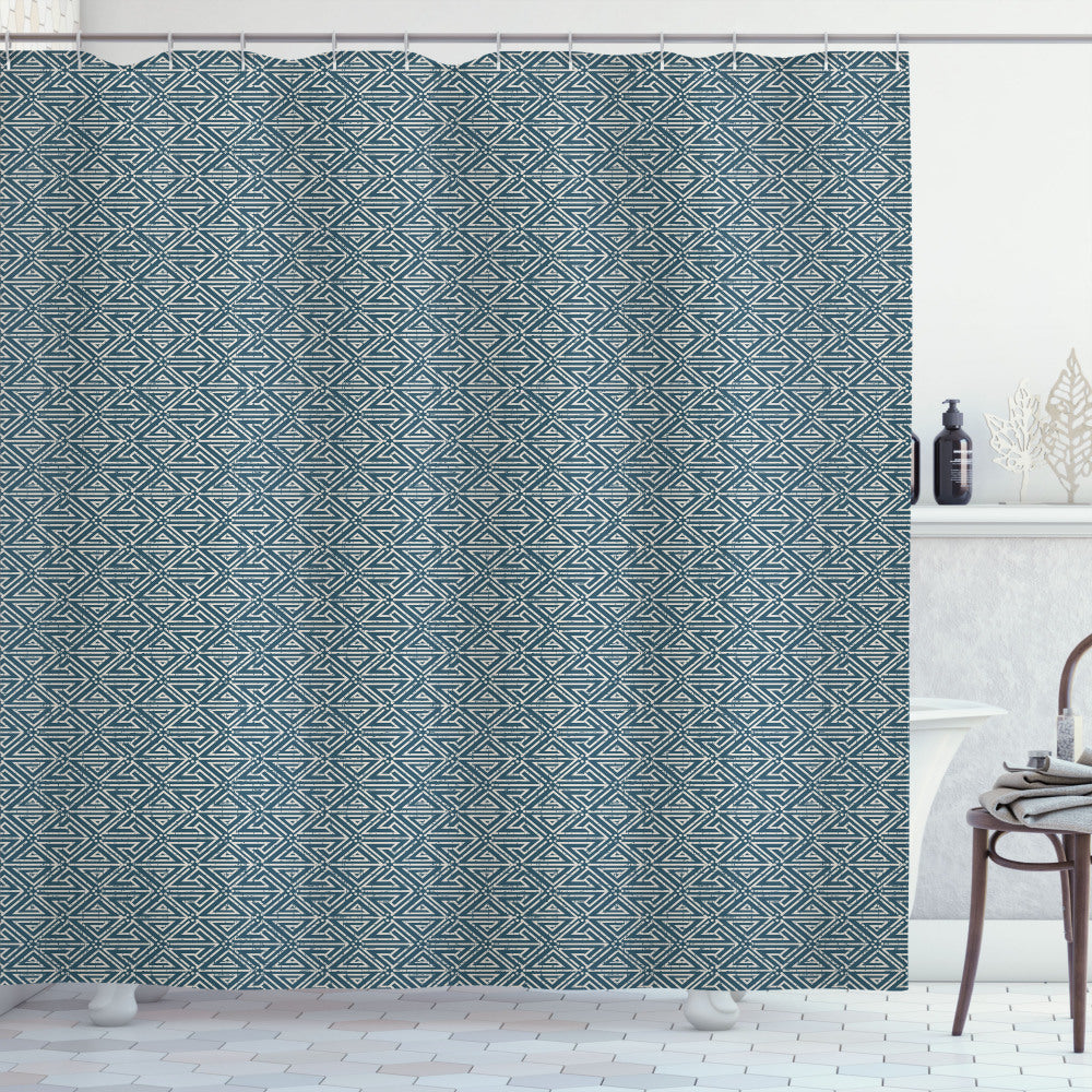 Vintage Arrow Motifs in Dark Teal and Eggshell Lines: Shower Curtain