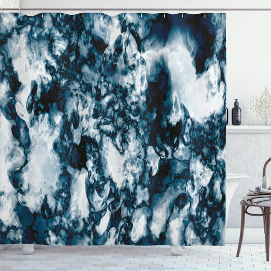 Vintage Nature Painted Shower Curtain in Marble, Slate Blue, and Pearl