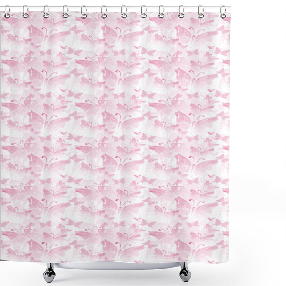 Abstract Soft Pink and White Butterflies Patterned Shower Curtain