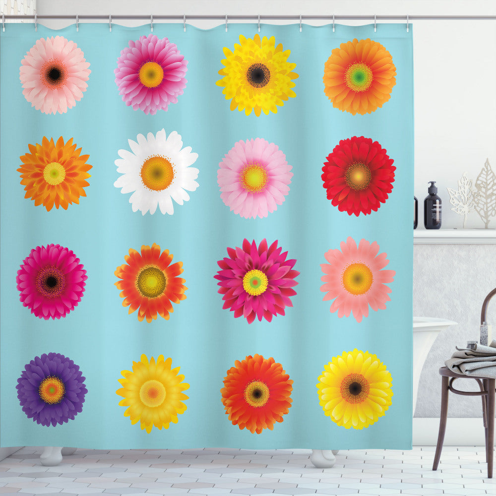 Blooms Flowers Gerber Daisy Pale Blue Multicolor Shower Curtain