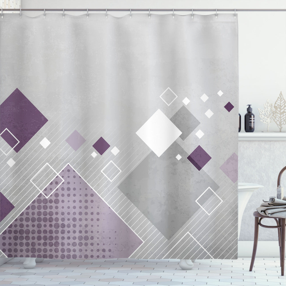 Abstract Purple, White, and Grey Colorful Squares Dots Shower Curtain