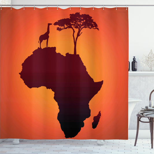 African Safari Map Shower Curtain in Orange and Brown Tones