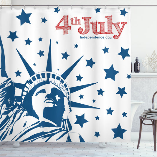 4th of July Navy Blue, White, and Red Independence Theme Shower Curtain - Optimized Title