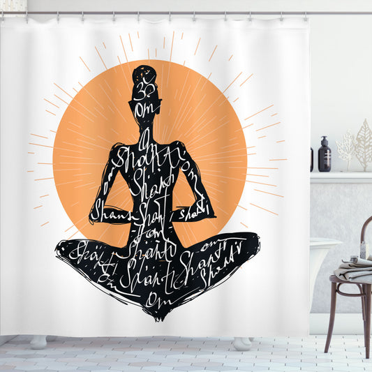 Yoga-Inspired Meditating Lady Lotus Shower Curtain in Pale Orange and Black