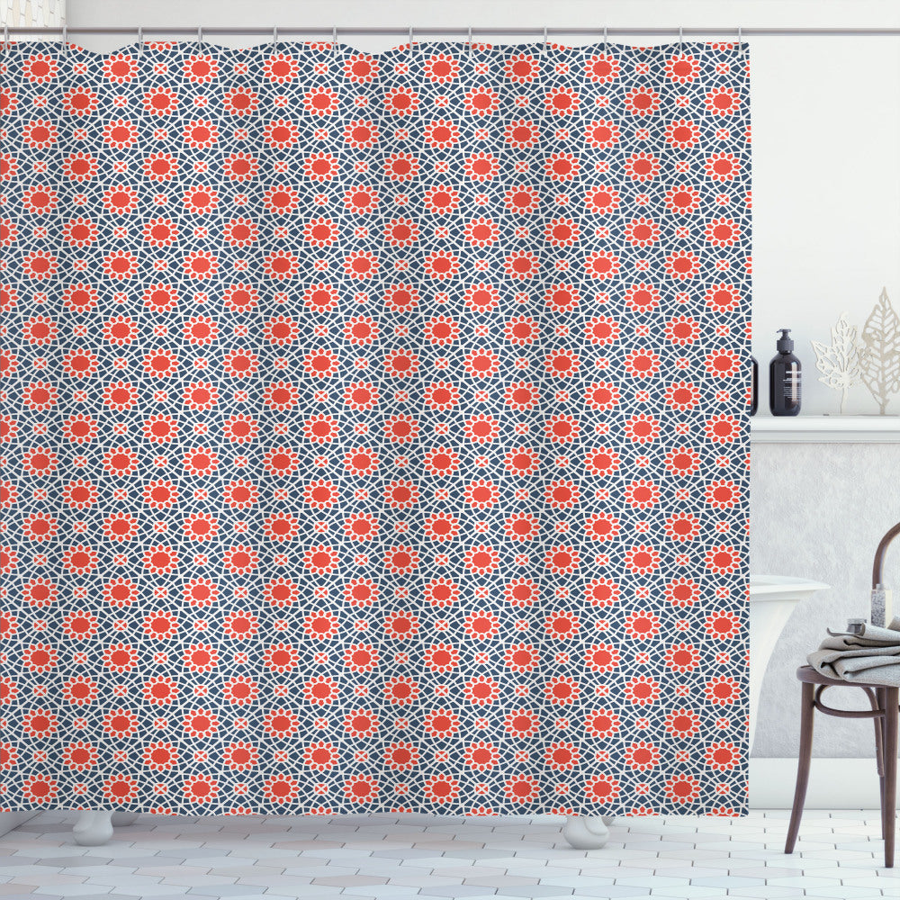 Abstract Dark Salmon, Dark Blue Grey and White Intertwined Floral Motif Shower Curtain